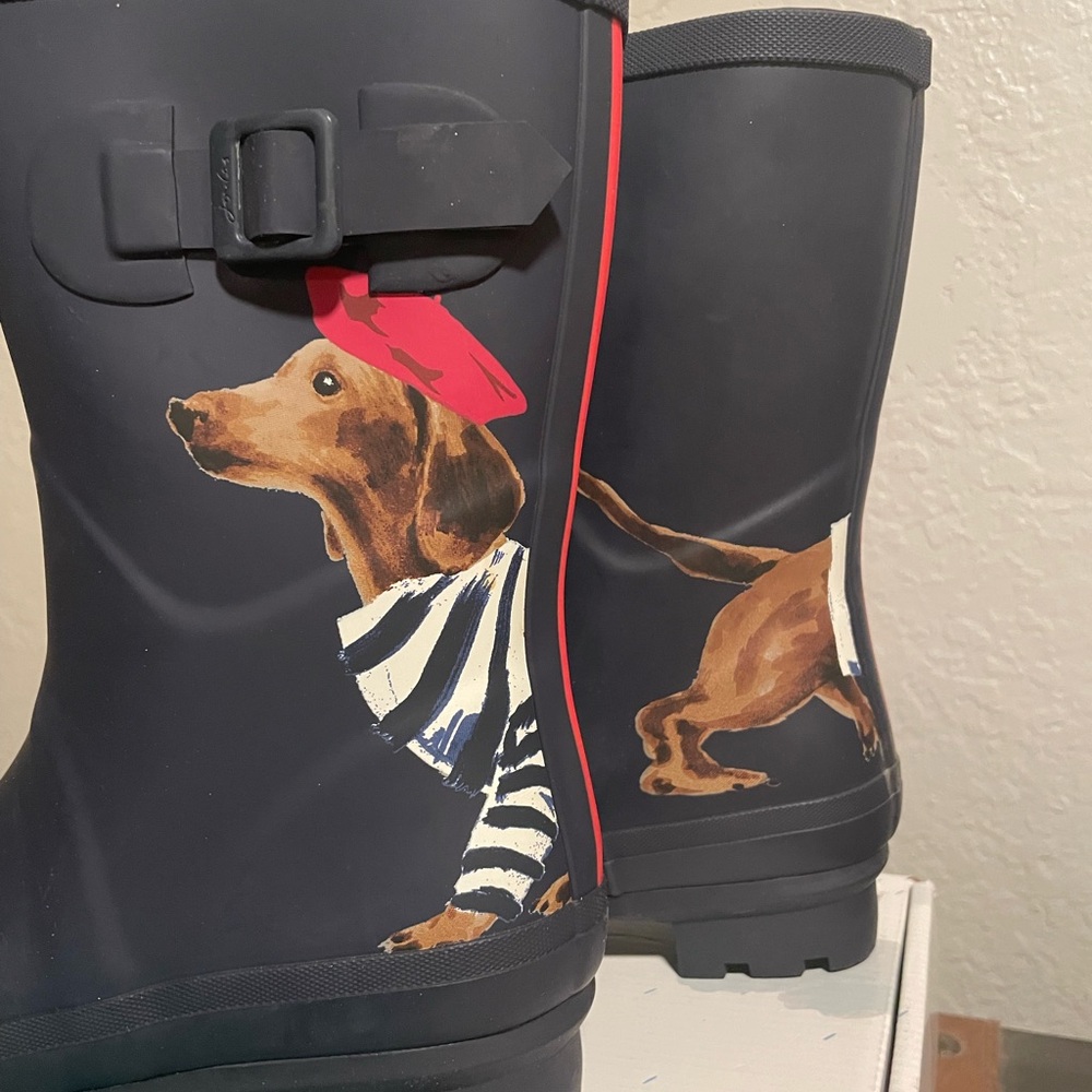 Joules Black Rain Boots with Dachshund Print - Picture 2 of 9